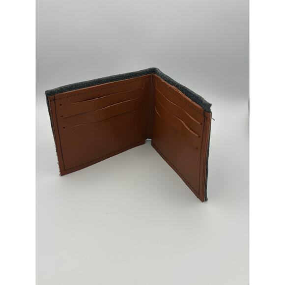 Handmade Oaxaca Leather Wallet Military Green Camel Bifold - Picture 6 of 8